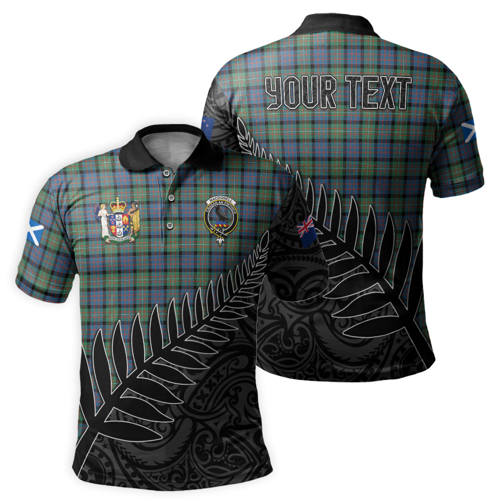 macdonell-of-glengarry-ancient-tartan-family-crest-golf-shirt-with-fern-leaves-and-coat-of-arm-of-new-zealand-personalized-your-name-scottish-tatan-polo-shirt