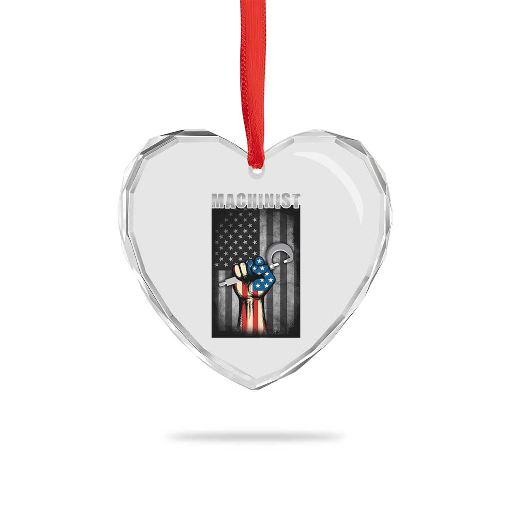 Machinist Patriotic US Flag Heart Crystal Glass Ornament - Wonder Print Shop