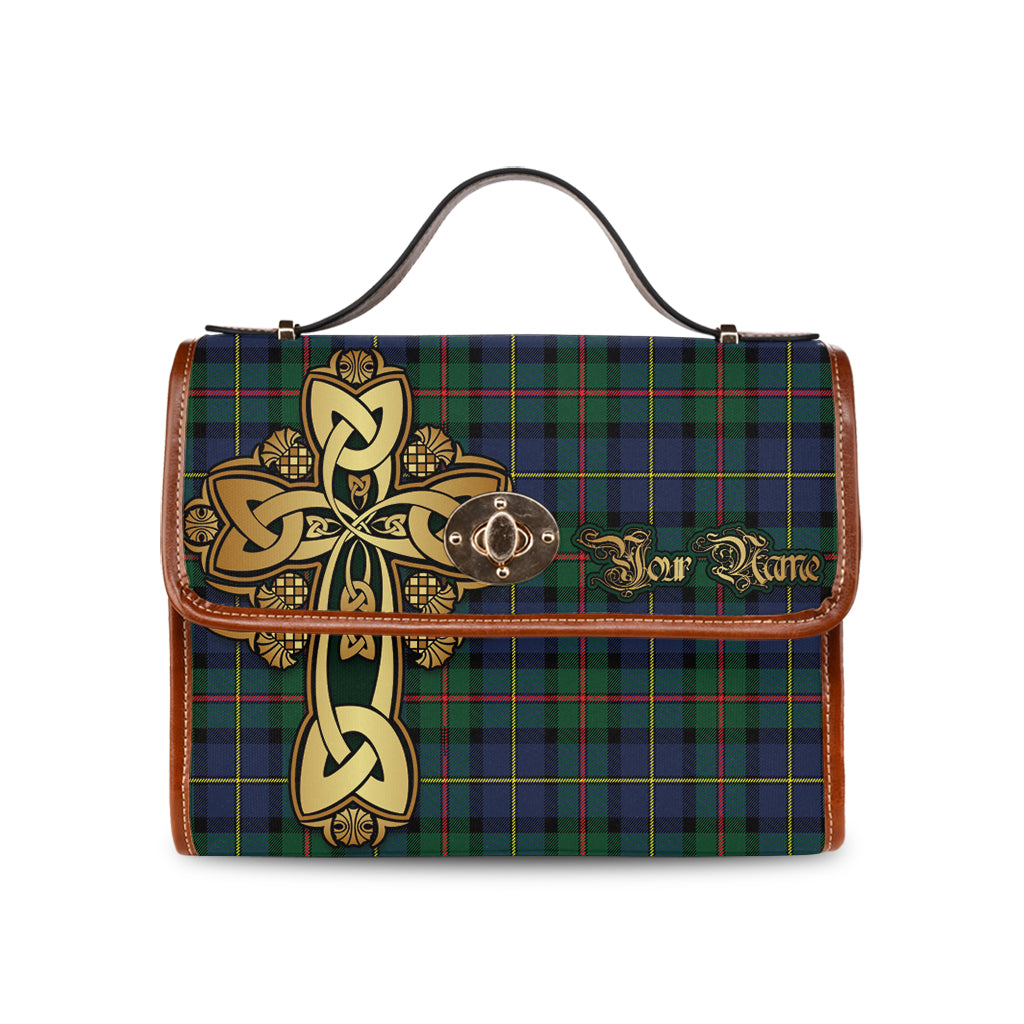 macleod-of-harris-modern-tartan-canvas-bag-personalize-your-name-with-golden-thistle-and-celtic-cross-canvas-bag