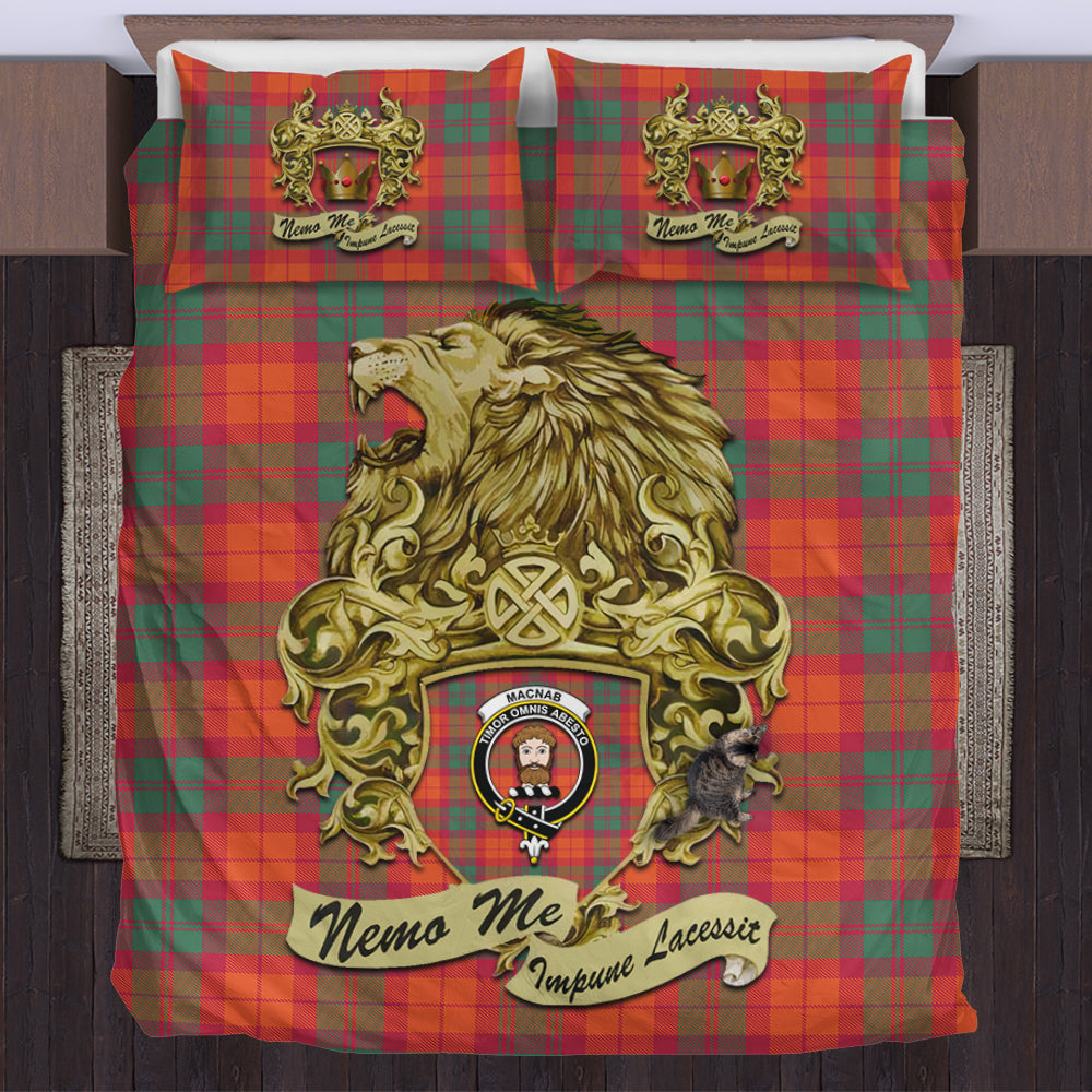 macnab-ancient-tartan-bedding-set-motto-nemo-me-impune-lacessit-with-vintage-lion-family-crest-tartan-plaid-duvet-cover-scottish-tartan-plaid-comforter-vintage-style
