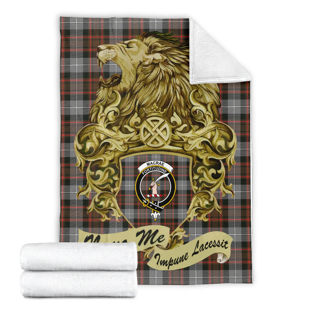 macrae-hunting-weathered-tartan-premium-blanket-motto-nemo-me-impune-lacessit-with-vintage-lion-family-crest-tartan-plaid-blanket-vintage-style
