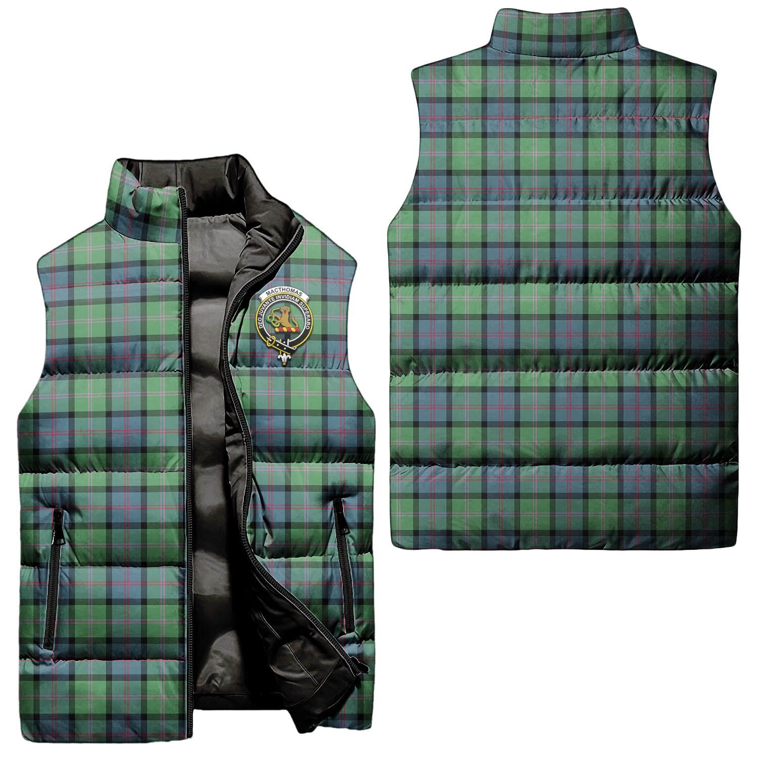 macthomas-ancient-clan-puffer-vest-family-crest-plaid-sleeveless-down-jacket