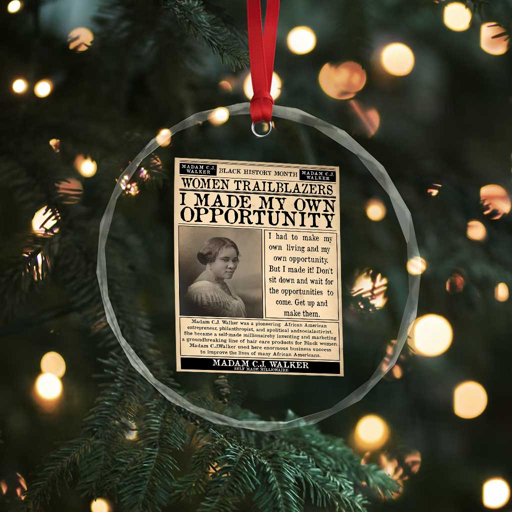 Madam C.J. Walker Crystal Glass Ornament I Made My Own Opportunity - Wonder Print Shop