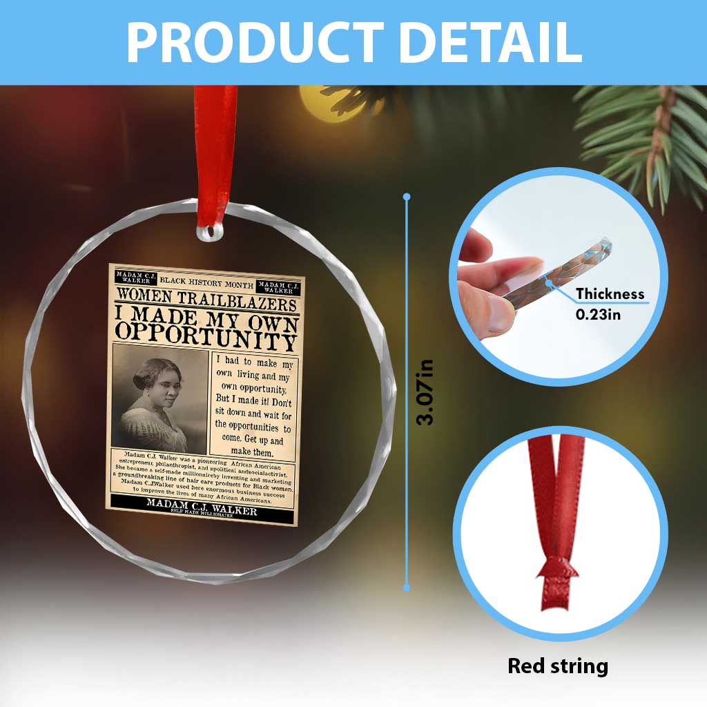 Madam C.J. Walker Crystal Glass Ornament I Made My Own Opportunity - Wonder Print Shop