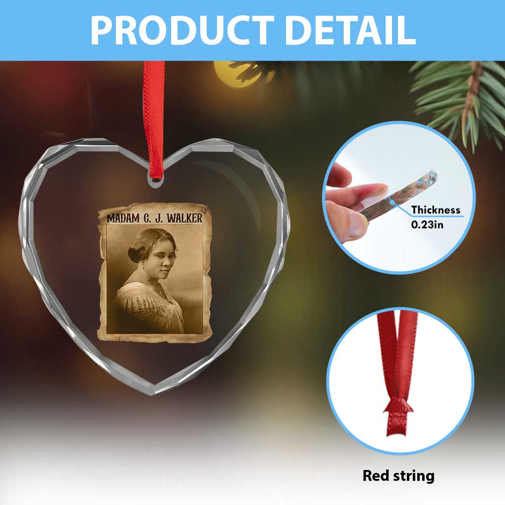 Madam CJ Walker Heart Crystal Glass Ornament Female Empowerment History Gift - Wonder Print Shop