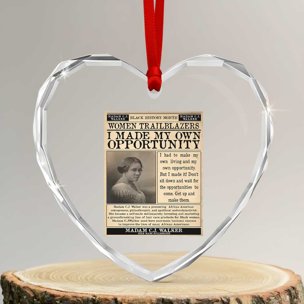 Madam C.J. Walker Heart Crystal Glass Ornament I Made My Own Opportunity - Wonder Print Shop
