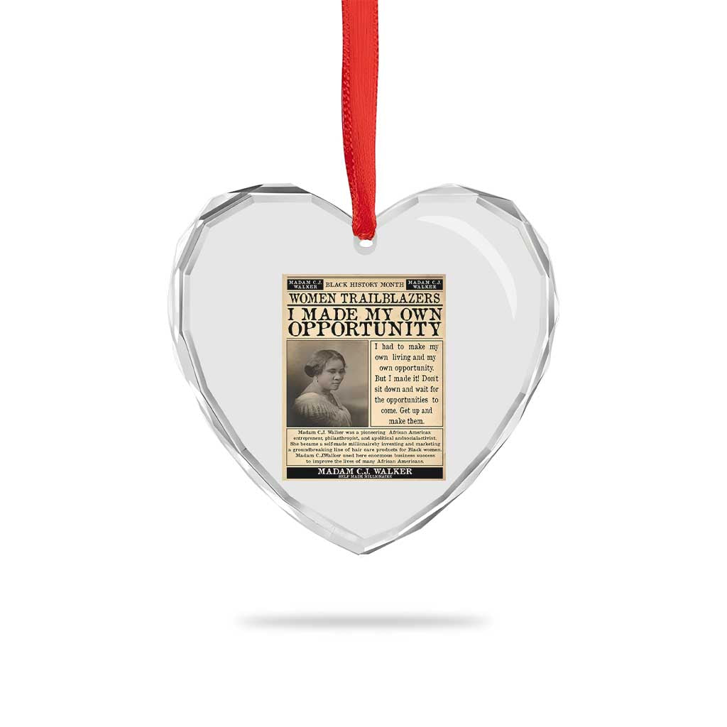 Madam C.J. Walker Heart Crystal Glass Ornament I Made My Own Opportunity - Wonder Print Shop