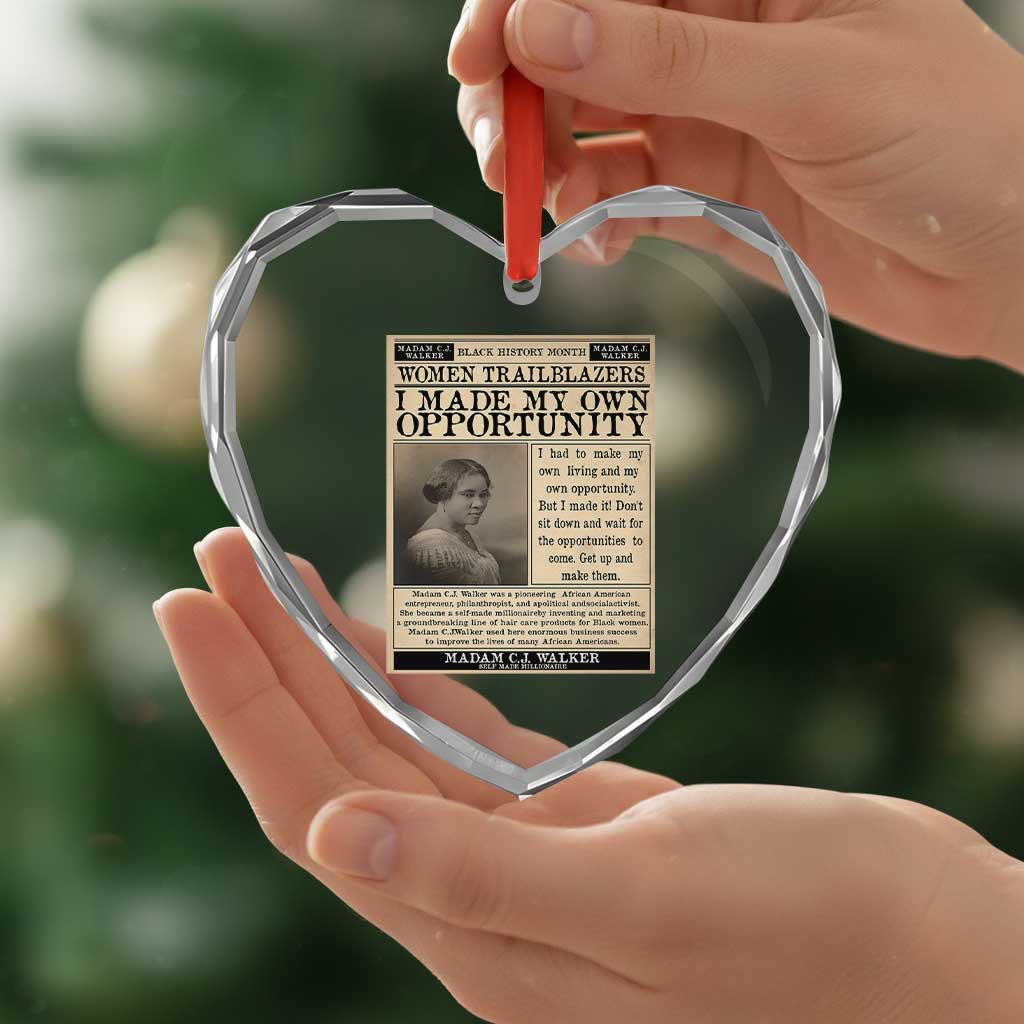 Madam C.J. Walker Heart Crystal Glass Ornament I Made My Own Opportunity - Wonder Print Shop