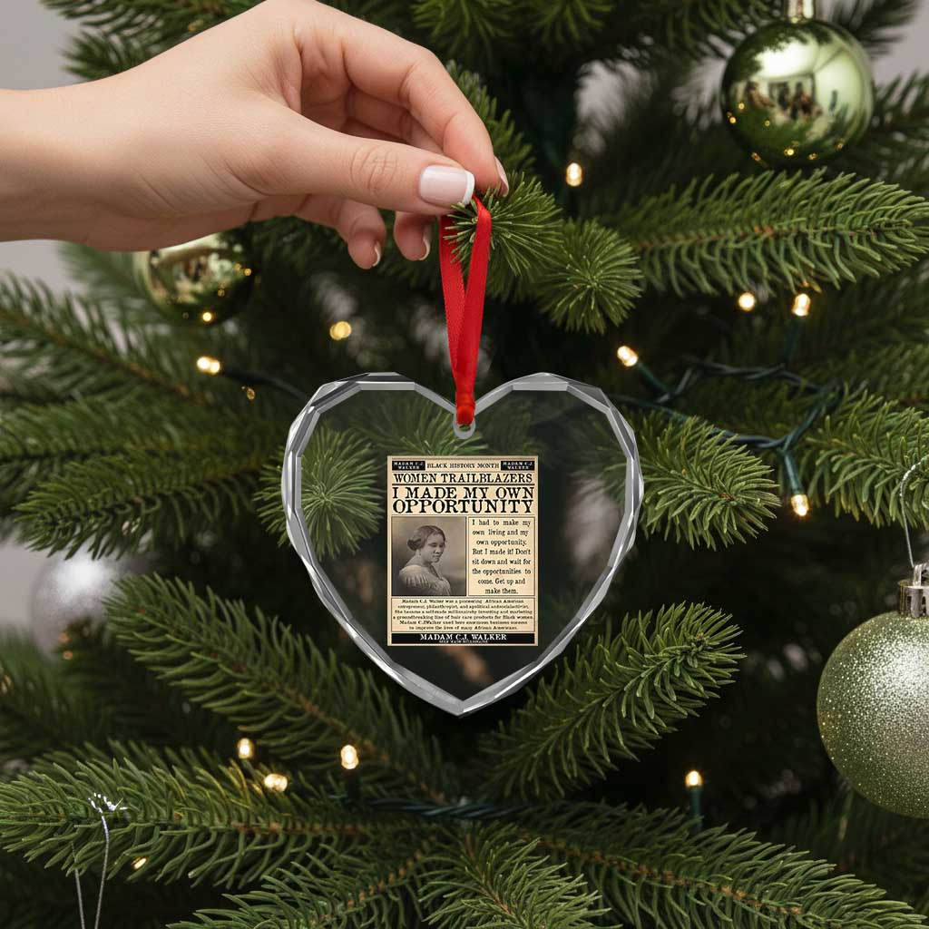 Madam C.J. Walker Heart Crystal Glass Ornament I Made My Own Opportunity - Wonder Print Shop