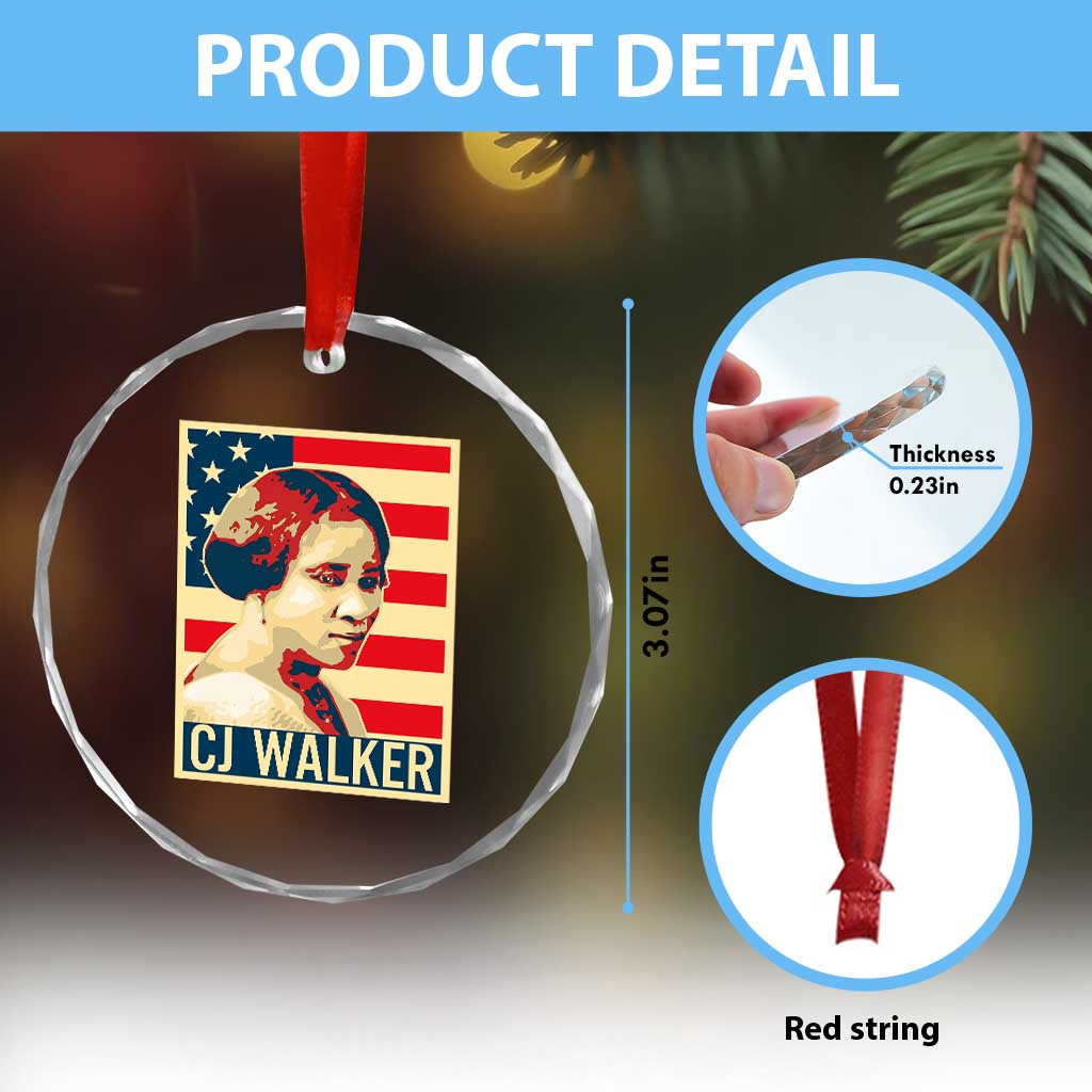 Madam CJ Walker Patriotic Crystal Glass Ornament Black History Month Gift - Wonder Print Shop