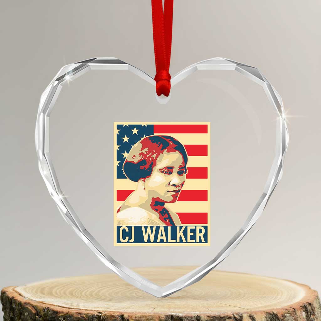 Madam CJ Walker Patriotic Heart Crystal Glass Ornament Black History Month Gift - Wonder Print Shop