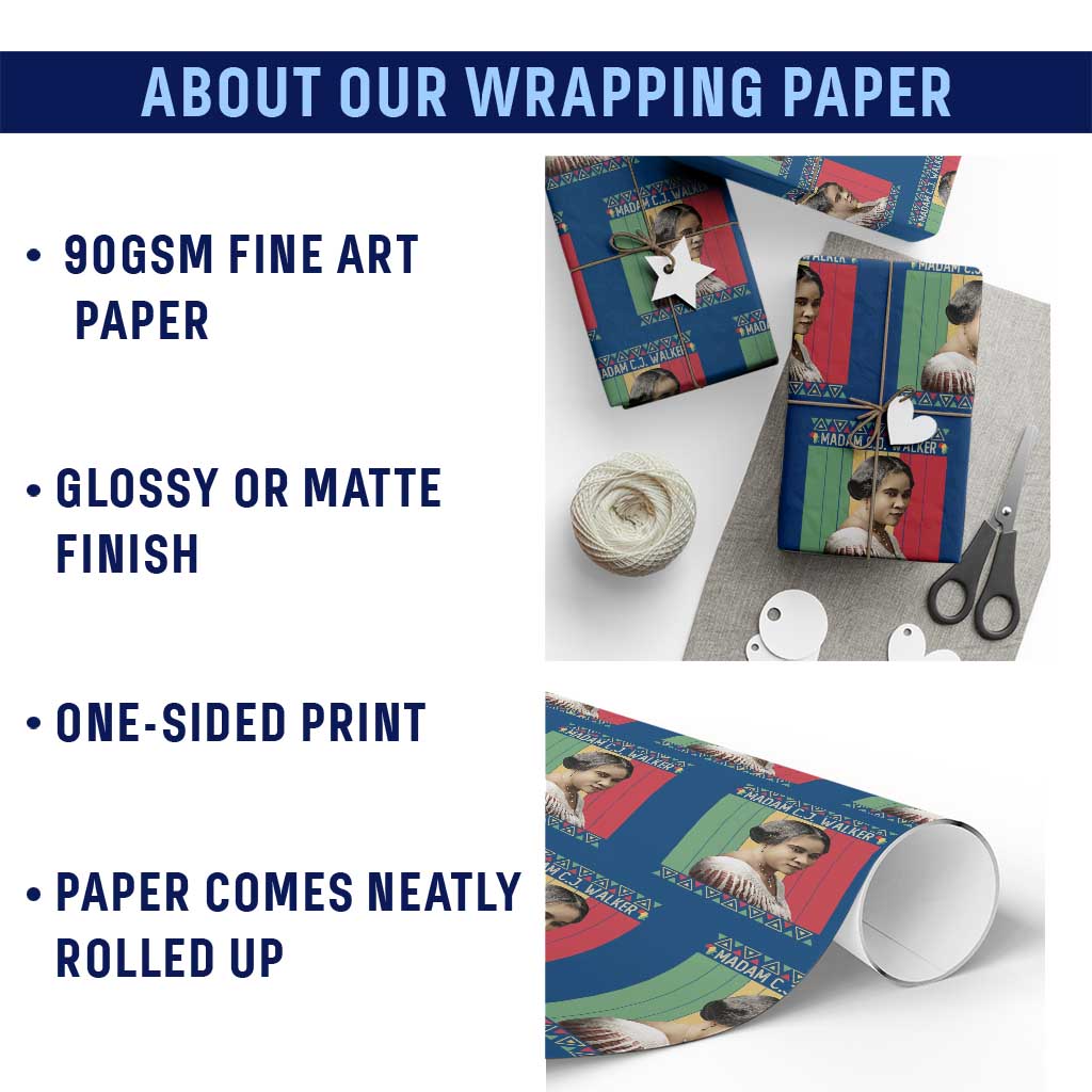 Madam CJ Walker Retro Sunset Wrapping Paper Roll Strong Black Woman Leader - Wonder Print Shop