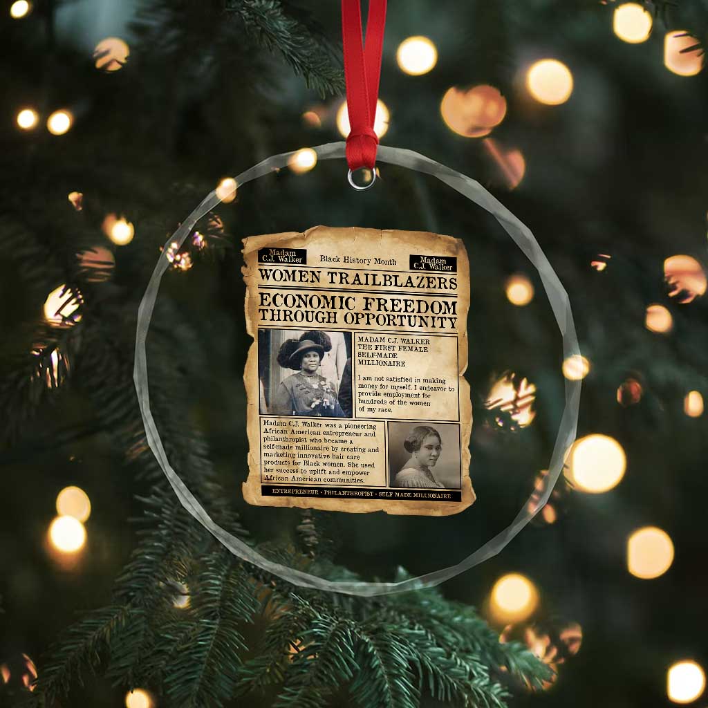 Madam CJ Walker Vintage Newspaper Style Crystal Glass Ornament Economic Freedom Through Opportunity - Wonder Print Shop
