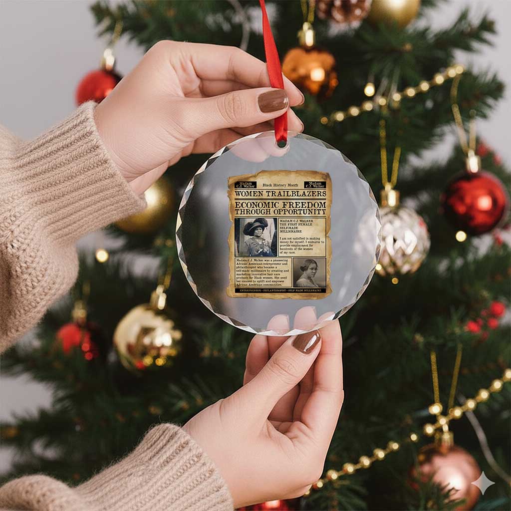 Madam CJ Walker Vintage Newspaper Style Crystal Glass Ornament Economic Freedom Through Opportunity - Wonder Print Shop