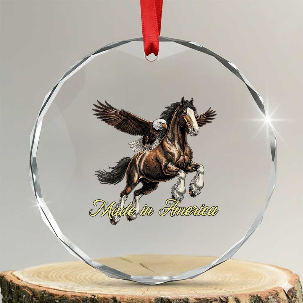 Made in America Patriotic Eagle and Horse Crystal Glass Ornament Strong American Pride Western Style