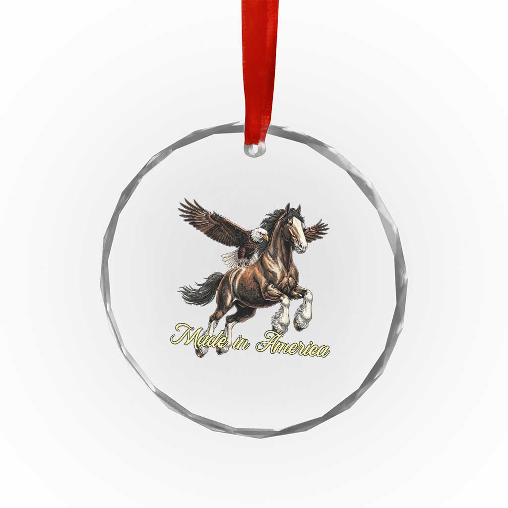 Made in America Patriotic Eagle and Horse Crystal Glass Ornament Strong American Pride Western Style