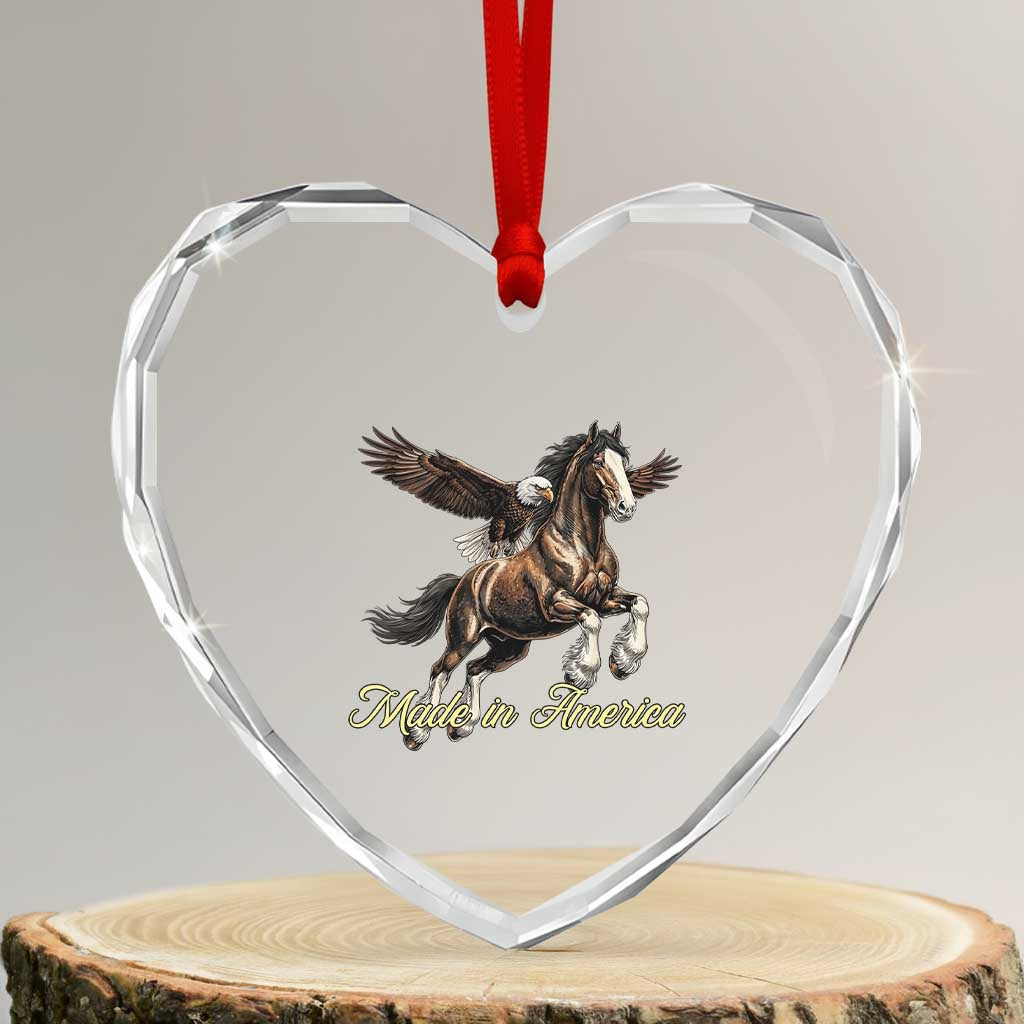 Made in America Patriotic Eagle and Horse Heart Crystal Glass Ornament Strong American Pride Western Style