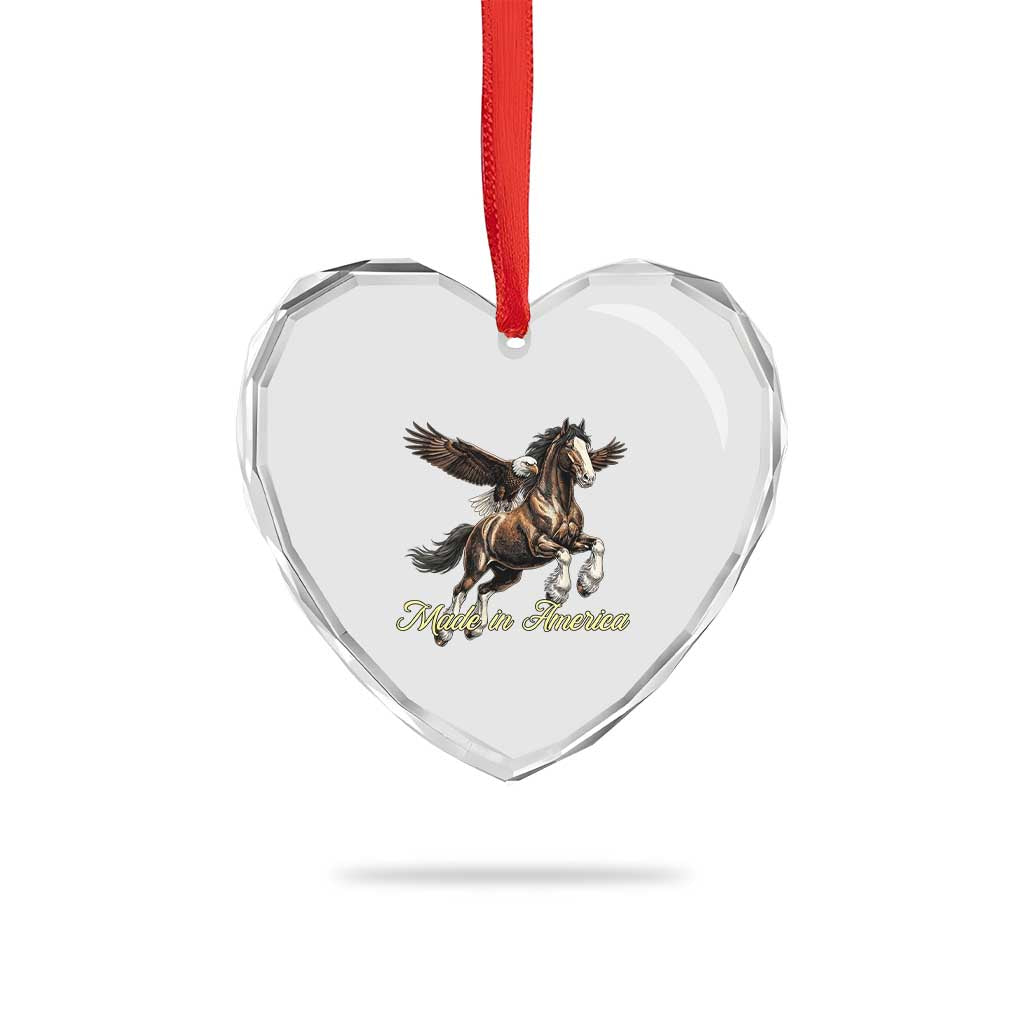 Made in America Patriotic Eagle and Horse Heart Crystal Glass Ornament Strong American Pride Western Style