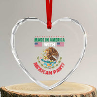 Made In America With Mexican Parts Heart Crystal Glass Ornament Mexico Coat of Arms Half Mexican Roots - Wonder Print Shop
