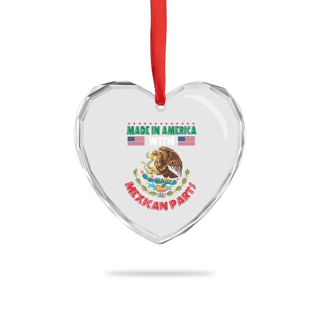 Made In America With Mexican Parts Heart Crystal Glass Ornament Mexico Coat of Arms Half Mexican Roots - Wonder Print Shop