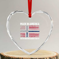 Made in America with Norwegian Parts Heart Crystal Glass Ornament Half American Flag USA Norway Pride