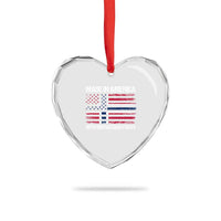Made in America with Norwegian Parts Heart Crystal Glass Ornament Half American Flag USA Norway Pride