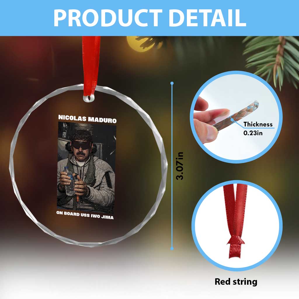 Maduro Captured Meme Crystal Glass Ornament On Board USS Iwo Jima Political Satire - Wonder Print Shop