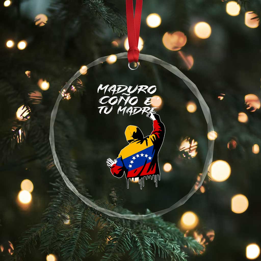 Maduro Cono e Tu Madre Crystal Glass Ornament Venezuelan Protest Graffiti Graphic - Wonder Print Shop