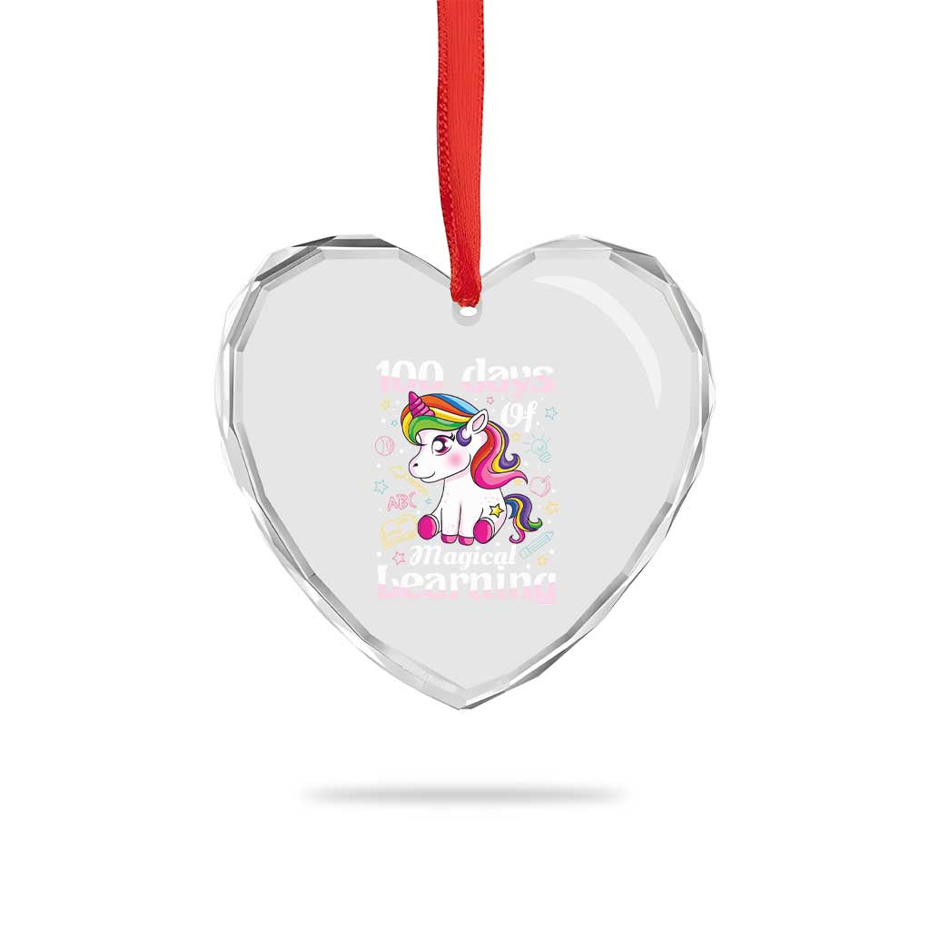 Magical Unicorn 100th Day of School Heart Crystal Glass Ornament Cute Girls Celebration Gift