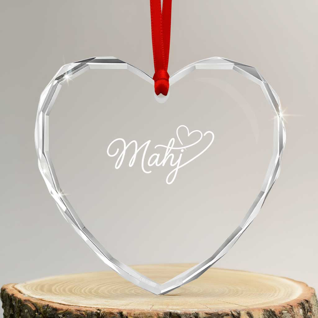 Mahjong Lovers Heart Crystal Glass Ornament Funny Mah Jongg Heart Game Night Graphic