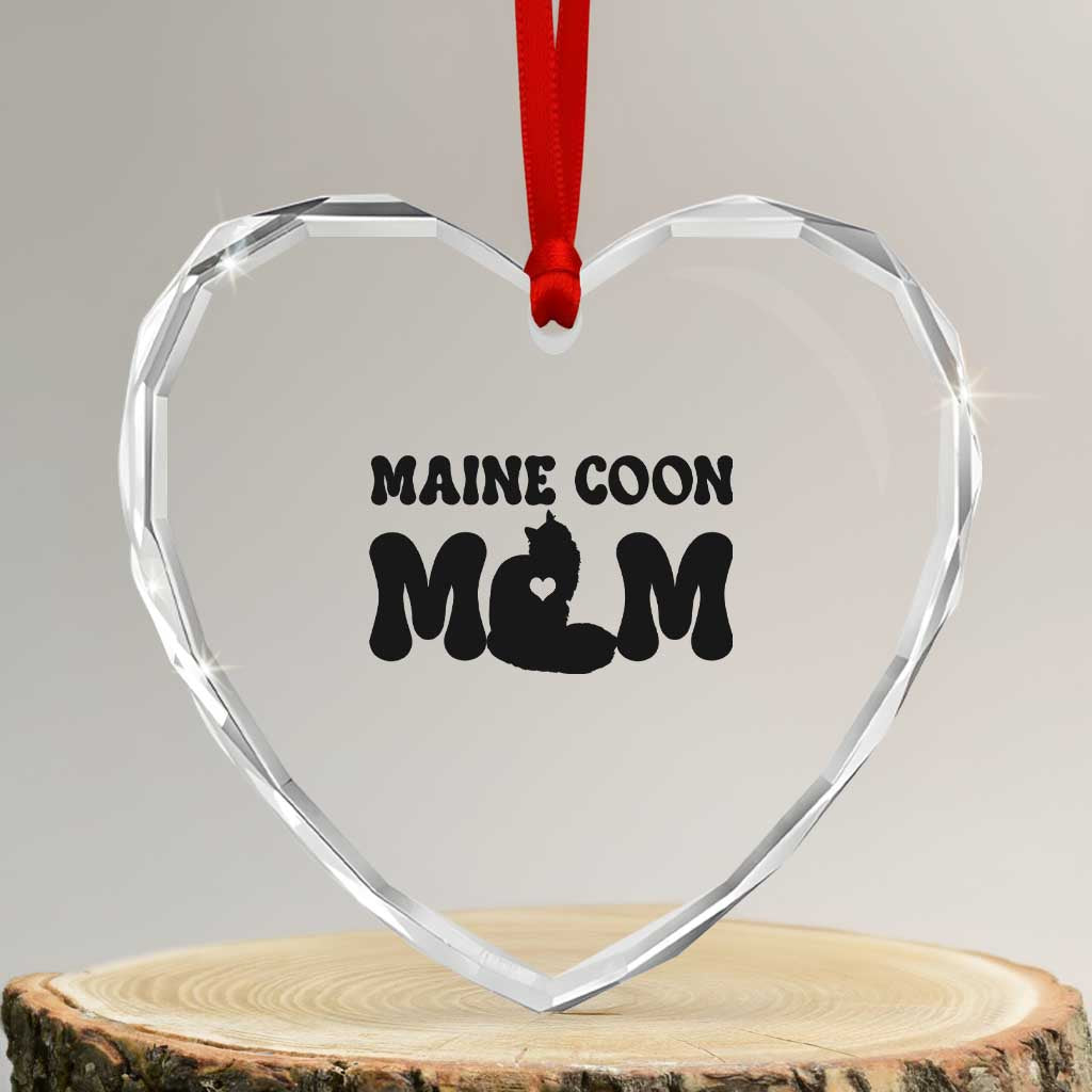 Maine Coon Mom Heart Crystal Glass Ornament Cat Lover Gift For Her