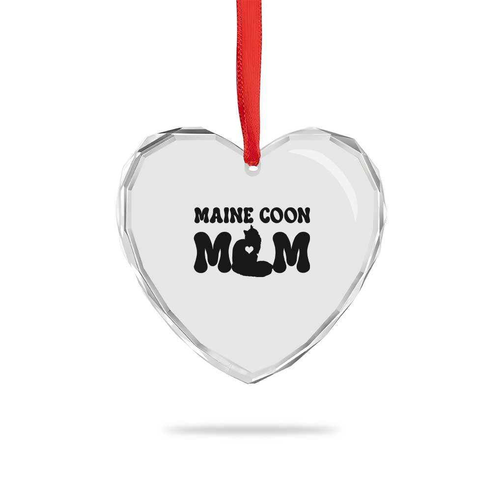 Maine Coon Mom Heart Crystal Glass Ornament Cat Lover Gift For Her