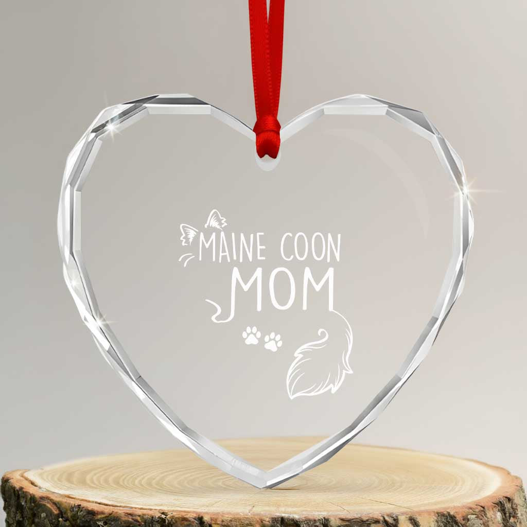 Maine Coon Mom Heart Crystal Glass Ornament Large Breed Cat Lover Silhouette Gift