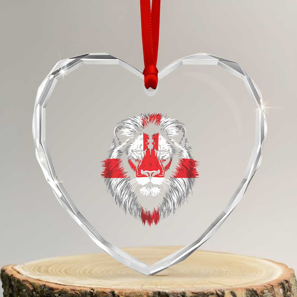 Majestic England Lion Face Graphic Heart Crystal Glass Ornament Patriotic St. Georges Cross British Pride Heritage