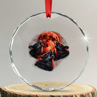 Majestic Three Wolves Howling at Red Blood Moon Graphic Crystal Glass Ornament Wild Nature with Celestial Astronomy