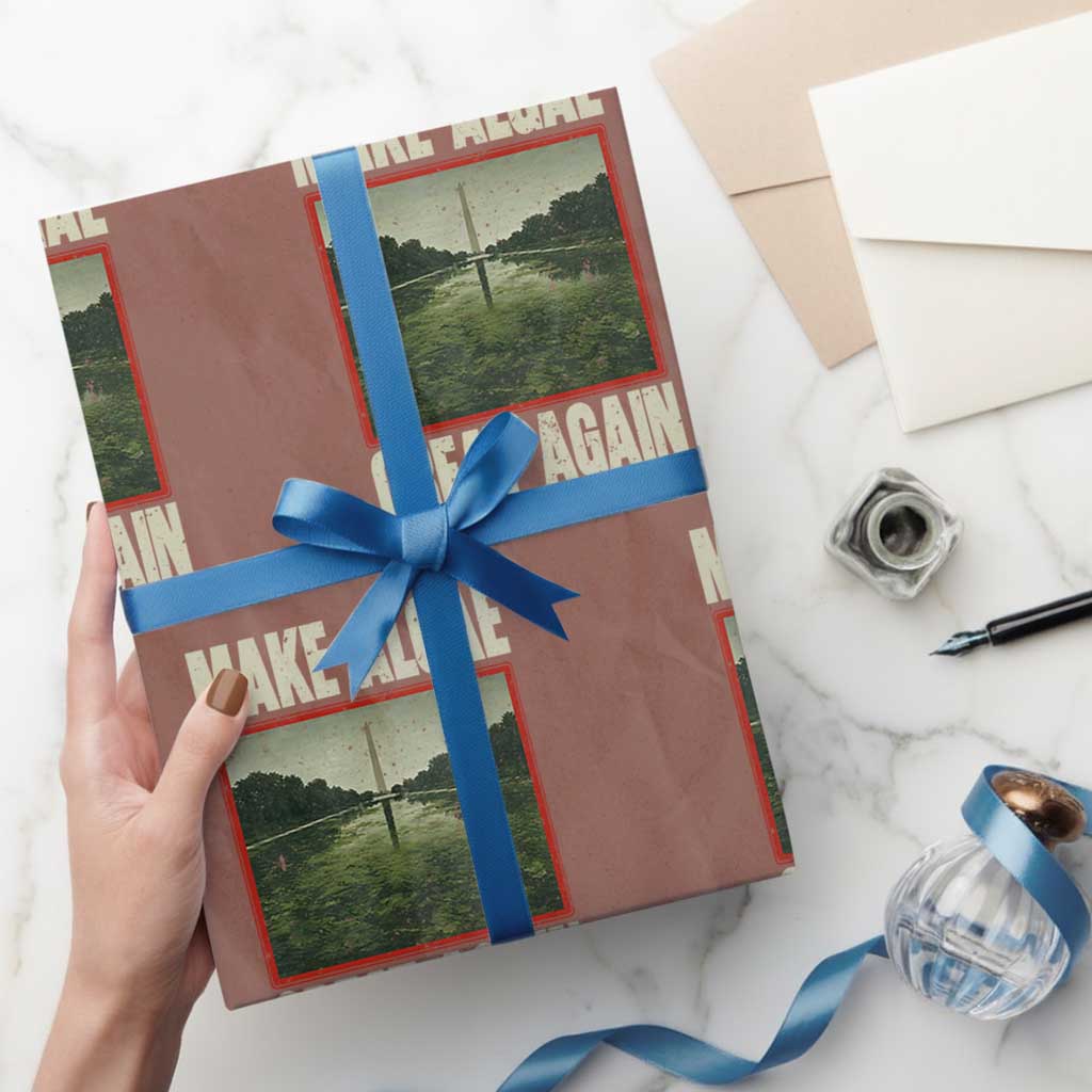 Make Algae Great Again Funny DC Slamp Slime Parody Wrapping Paper Roll Washington Monument Reflecting Pool Vintage Photo