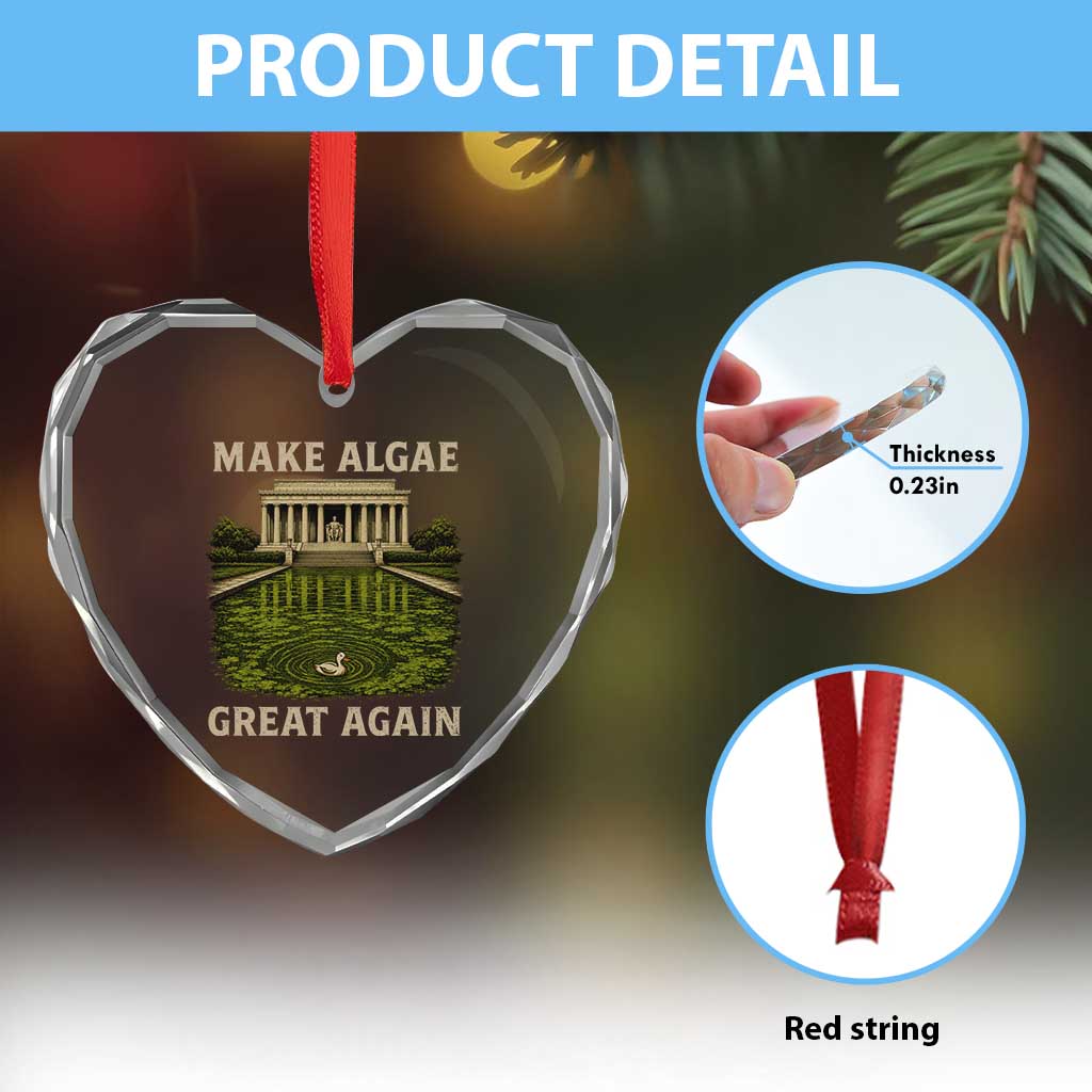 Make Algae Great Again Heart Crystal Glass Ornament Funny Lincoln Memorial Reflecting Pool