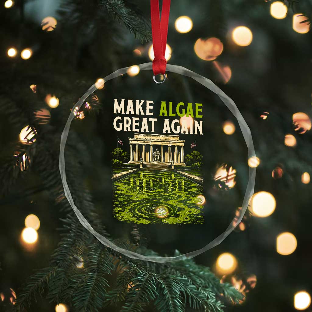 Make Algae Great Again Lincoln Memorial Reflecting Pool Graphic Crystal Glass Ornament Funny Washington DC Viral Swamp Meme