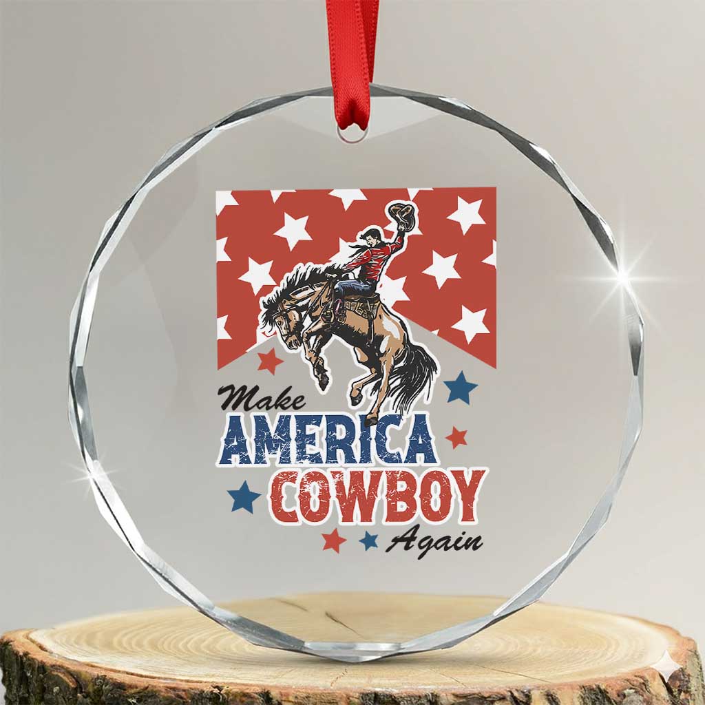 Make America Cowboy Again Patriotic Western Crystal Glass Ornament Bucking Bronco Star Spangled USA Flag Inspired Country