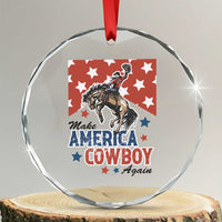 Make America Cowboy Again Patriotic Western Crystal Glass Ornament Bucking Bronco Star Spangled USA Flag Inspired Country