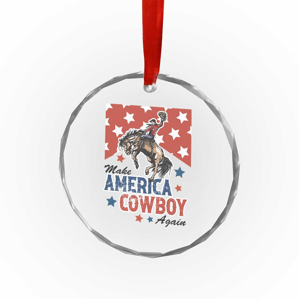 Make America Cowboy Again Patriotic Western Crystal Glass Ornament Bucking Bronco Star Spangled USA Flag Inspired Country