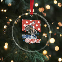 Make America Cowboy Again Patriotic Western Crystal Glass Ornament Bucking Bronco Star Spangled USA Flag Inspired Country