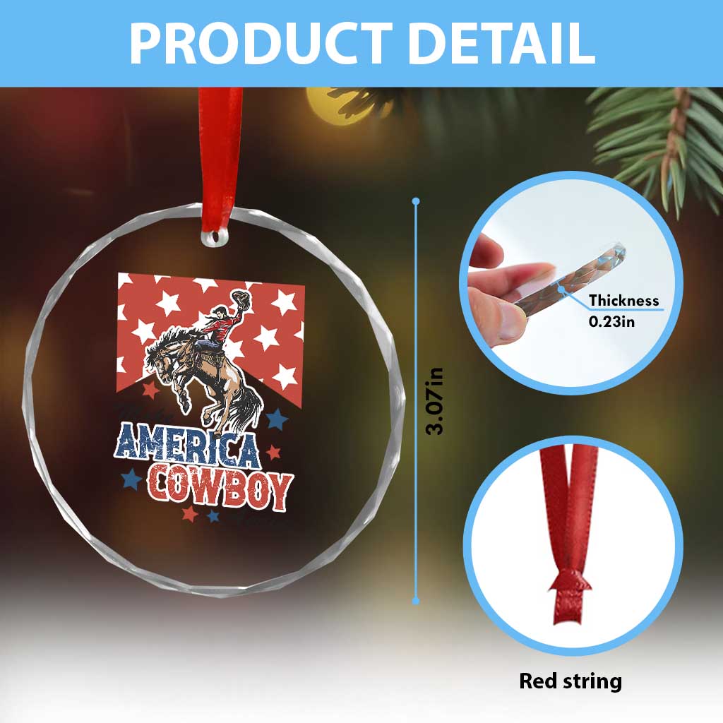 Make America Cowboy Again Patriotic Western Crystal Glass Ornament Bucking Bronco Star Spangled USA Flag Inspired Country