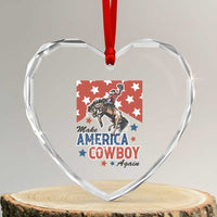 Make America Cowboy Again Patriotic Western Heart Crystal Glass Ornament Bucking Bronco Star Spangled USA Flag Inspired Country