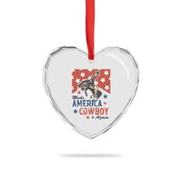 Make America Cowboy Again Patriotic Western Heart Crystal Glass Ornament Bucking Bronco Star Spangled USA Flag Inspired Country
