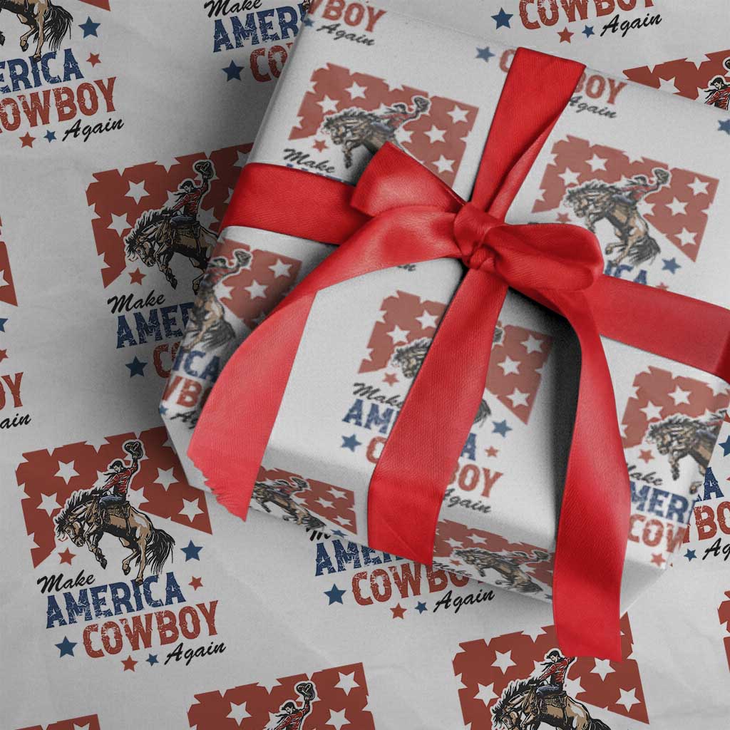 Make America Cowboy Again Patriotic Western Wrapping Paper Roll Bucking Bronco Star Spangled USA Flag Inspired Country