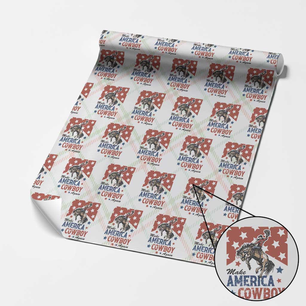 Make America Cowboy Again Patriotic Western Wrapping Paper Roll Bucking Bronco Star Spangled USA Flag Inspired Country