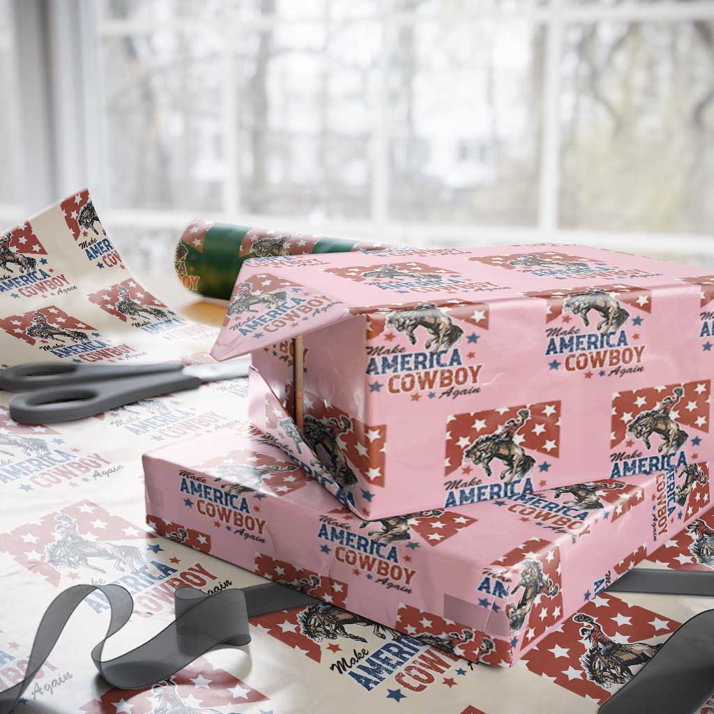 Make America Cowboy Again Patriotic Western Wrapping Paper Roll Bucking Bronco Star Spangled USA Flag Inspired Country