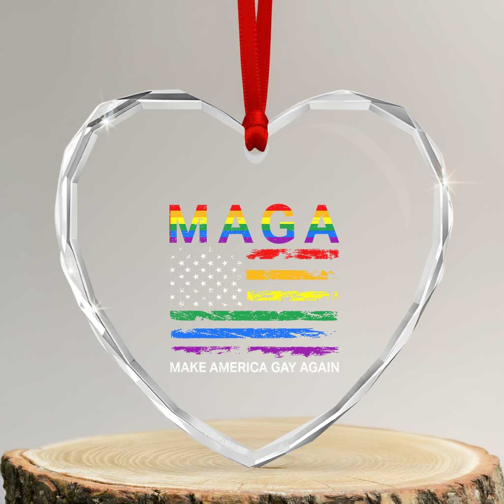 Make America Gay Again LGBTQ Pride Heart Crystal Glass Ornament Funny Political Pride Graphic