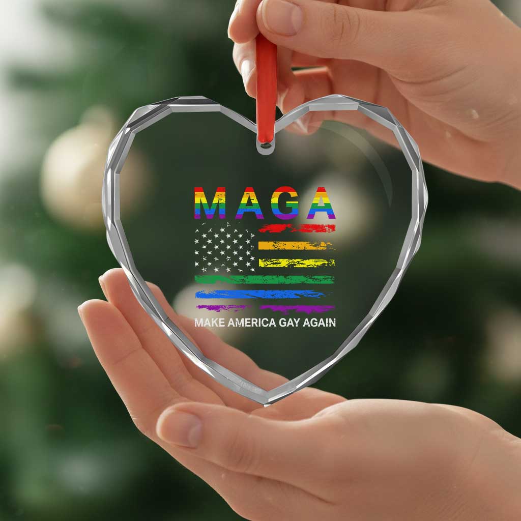 Make America Gay Again LGBTQ Pride Heart Crystal Glass Ornament Funny Political Pride Graphic